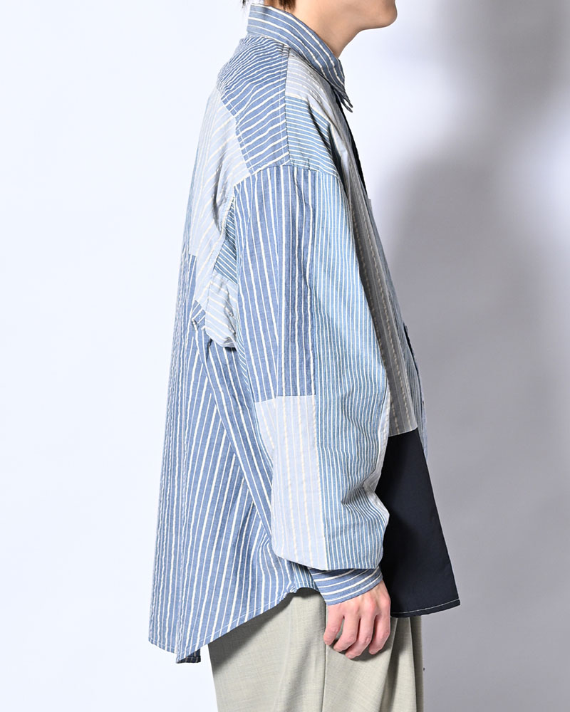 PATCHWORK OVER SHIRT -MULTI STRIPE-