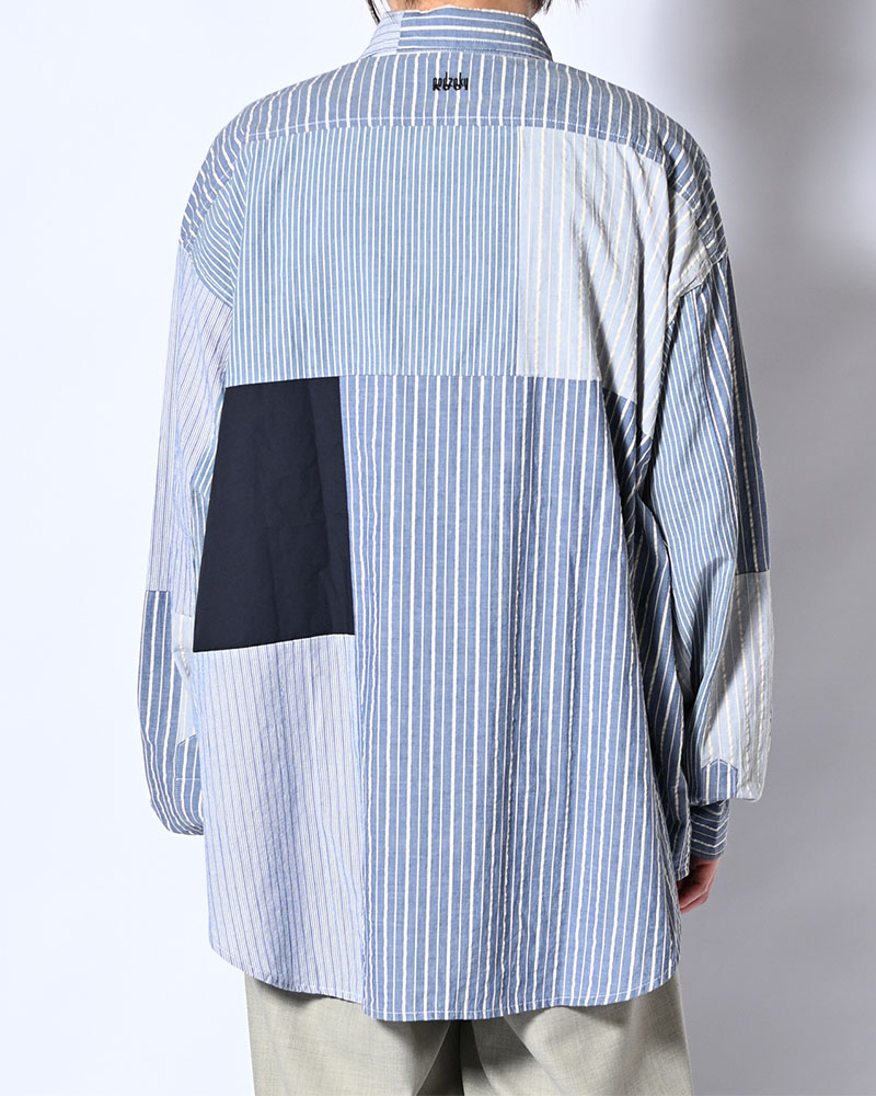 PATCHWORK OVER SHIRT -MULTI STRIPE-