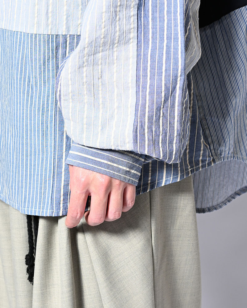 PATCHWORK OVER SHIRT -MULTI STRIPE-