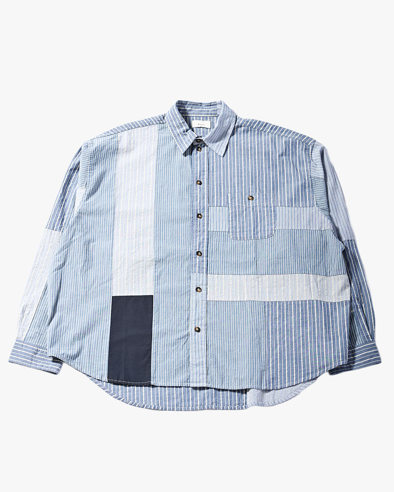 PATCHWORK OVER SHIRT -MULTI STRIPE-