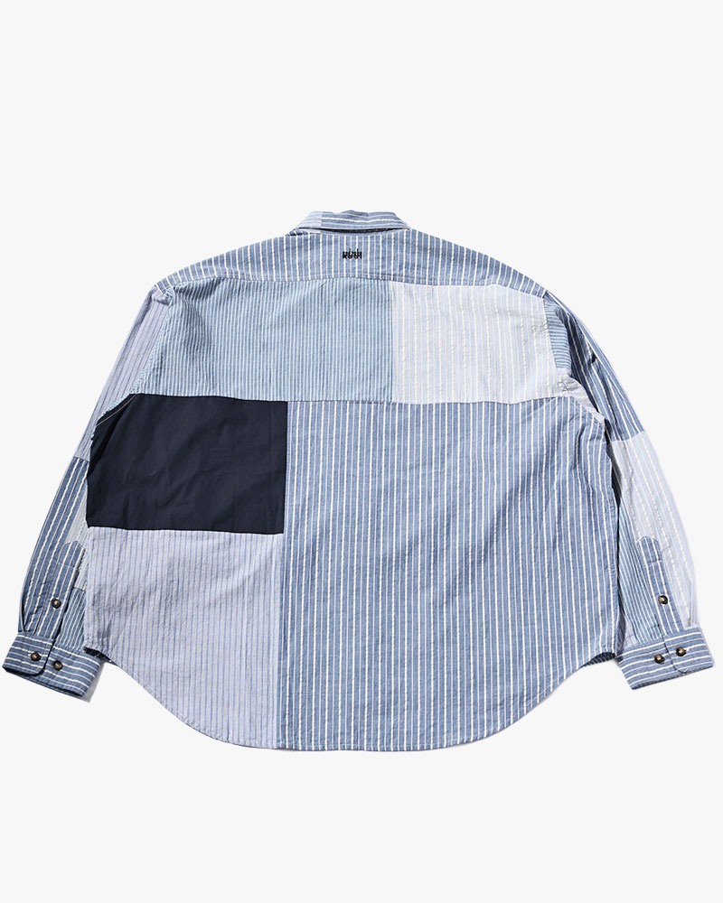 PATCHWORK OVER SHIRT -MULTI STRIPE-