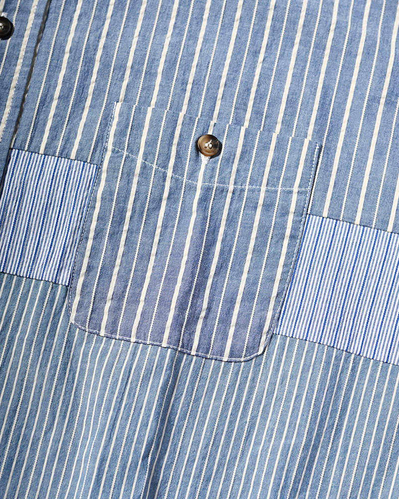 PATCHWORK OVER SHIRT -MULTI STRIPE-