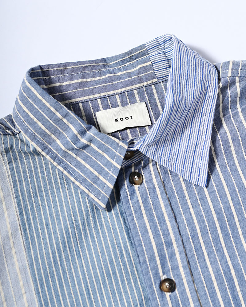 PATCHWORK OVER SHIRT -MULTI STRIPE-