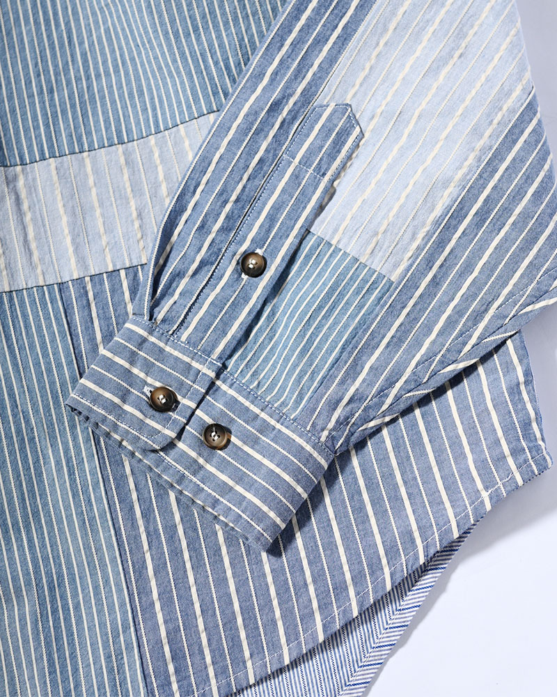 PATCHWORK OVER SHIRT -MULTI STRIPE-