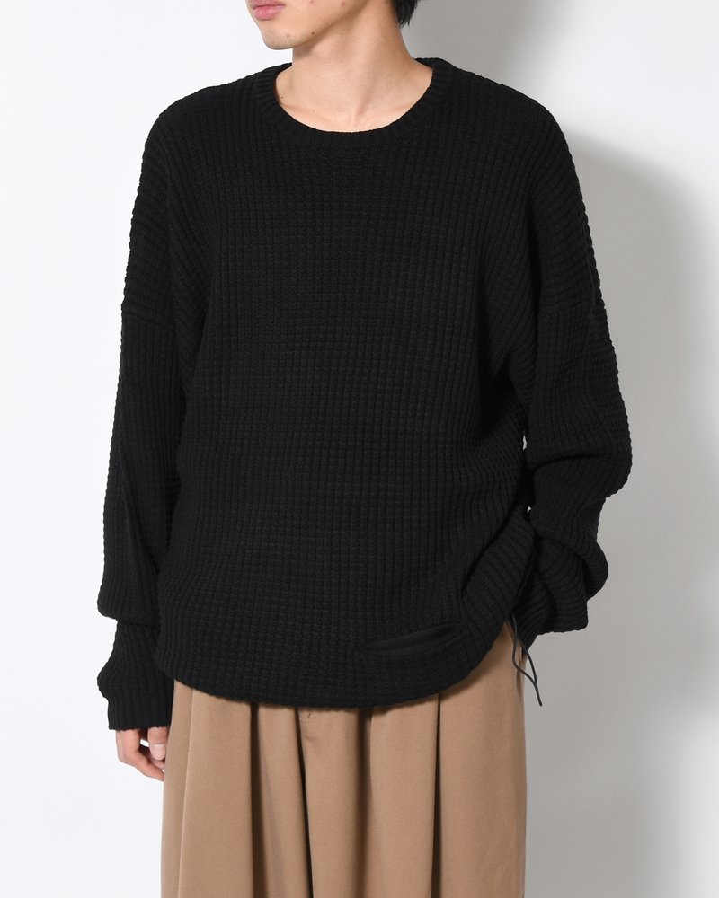WAFFLE CREW KNIT -BLACK-