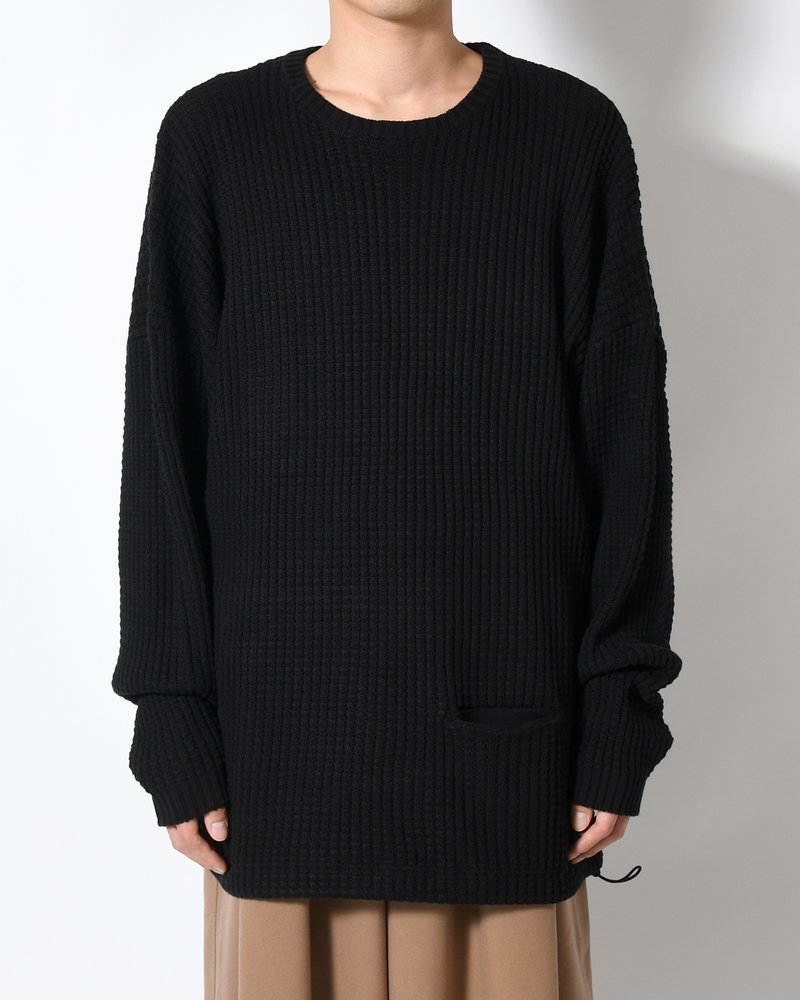 WAFFLE CREW KNIT -BLACK-