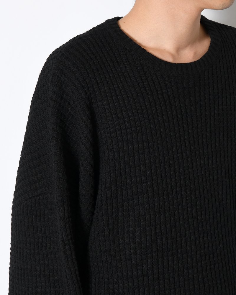 WAFFLE CREW KNIT -BLACK-