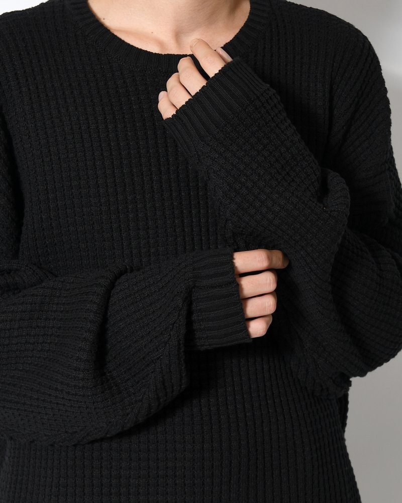 WAFFLE CREW KNIT -BLACK-