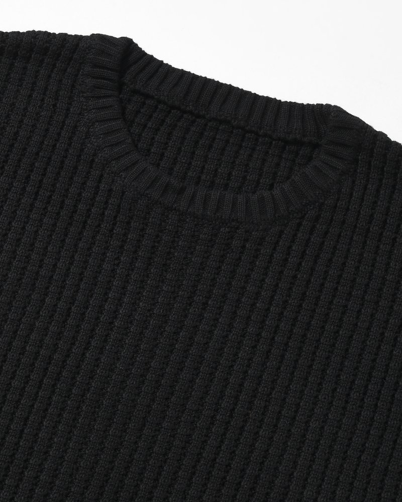WAFFLE CREW KNIT -BLACK-