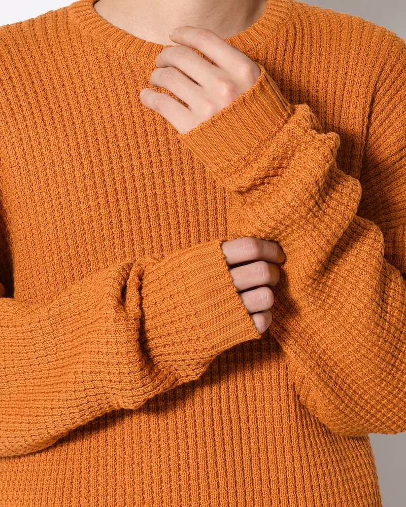 WAFFLE CREW KNIT -MUSTARD-
