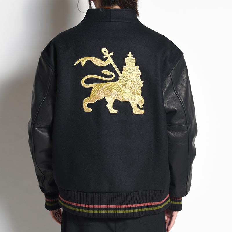 WA-NECK STADIUM JACKET -BLACK×RASTA RIB-