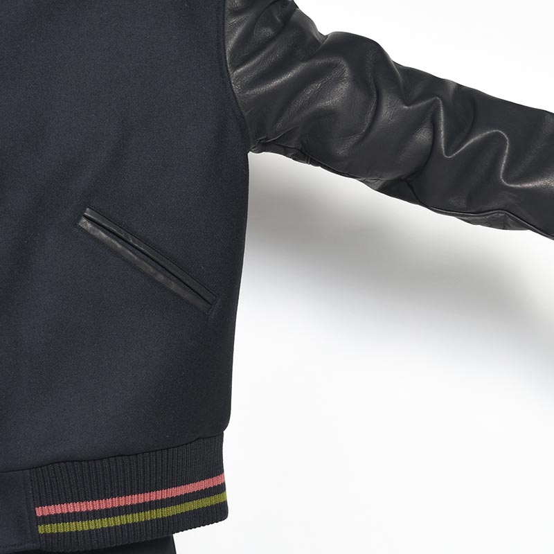 WA-NECK STADIUM JACKET -BLACK×RASTA RIB-