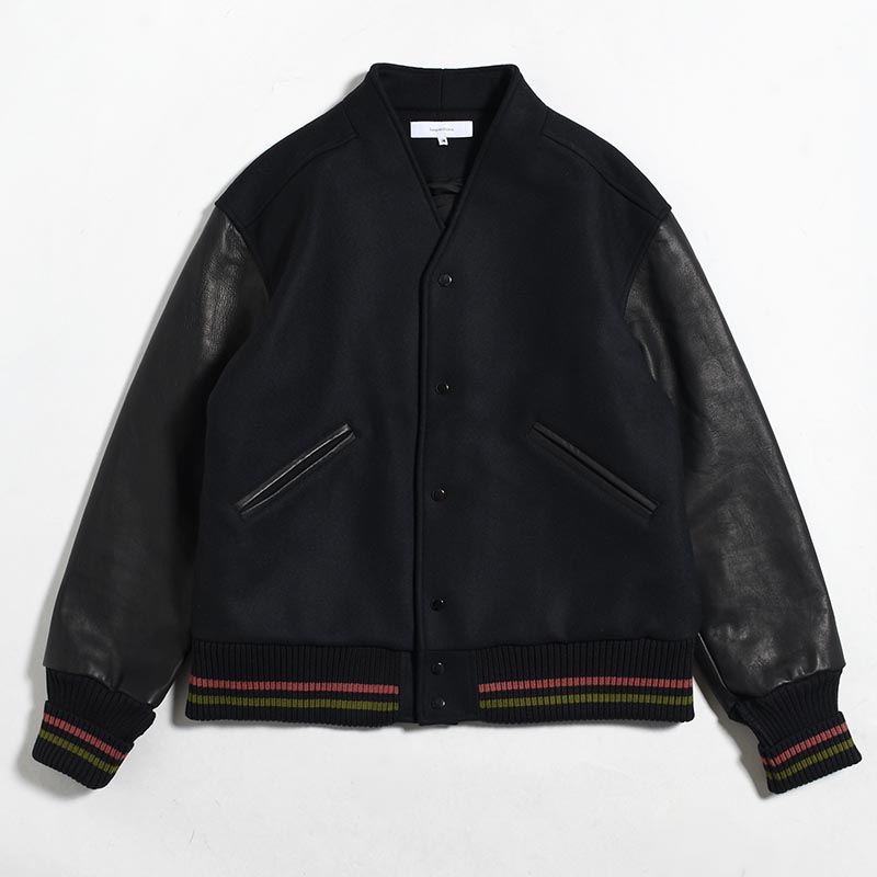 WA-NECK STADIUM JACKET -BLACK×RASTA RIB-