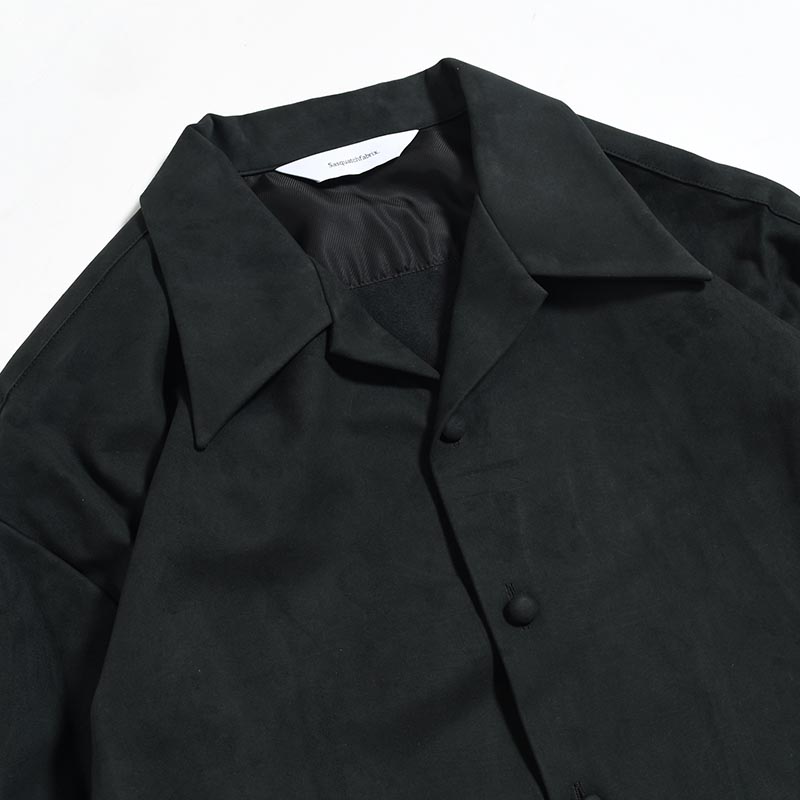 SYNTHETIC LEATHER OPEN COLLAR BIG SHIRT -BLACK-