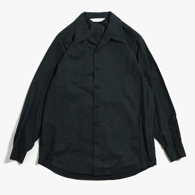 SYNTHETIC LEATHER OPEN COLLAR BIG SHIRT -BLACK-