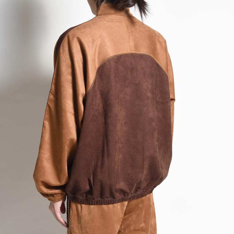 FAUX SUEDE MOCKNECK HALF ZIP -CAMEL×DARK BROWN-