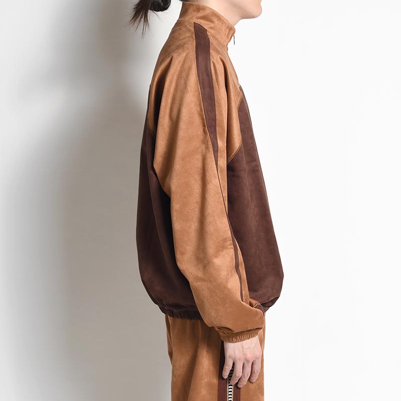 FAUX SUEDE MOCKNECK HALF ZIP -CAMEL×DARK BROWN-