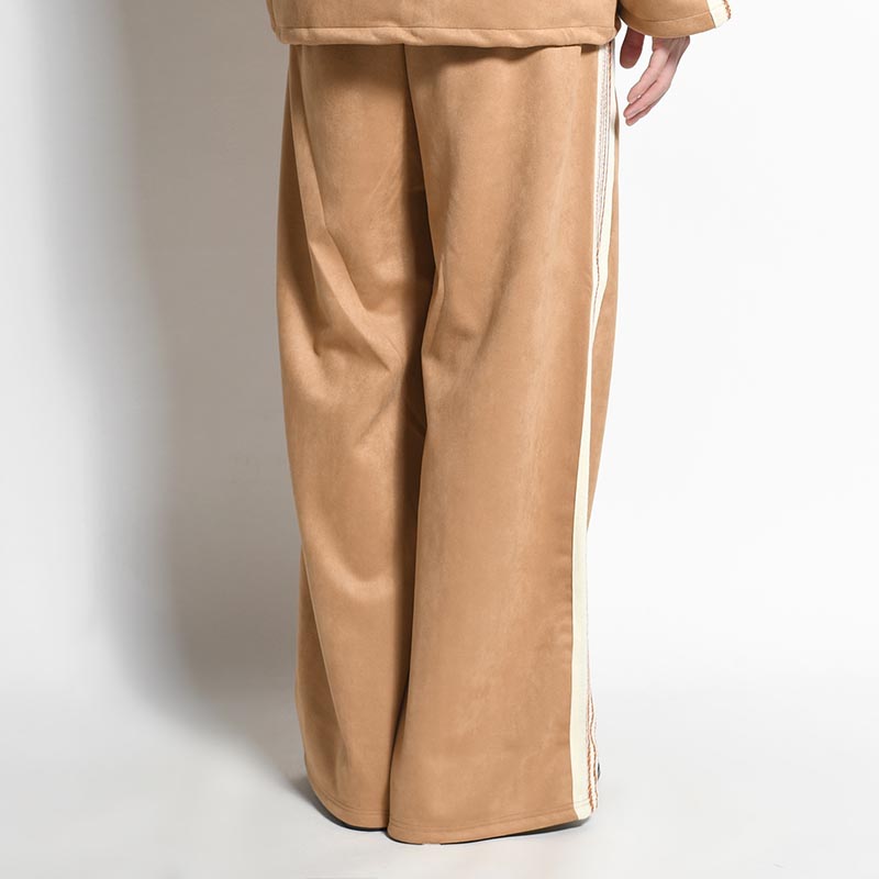 FAUX SUEDE FLARE TRACK PANTS -BEIGE-