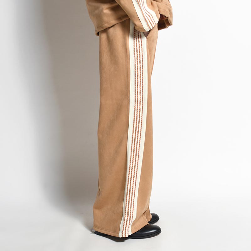 FAUX SUEDE FLARE TRACK PANTS -BEIGE-