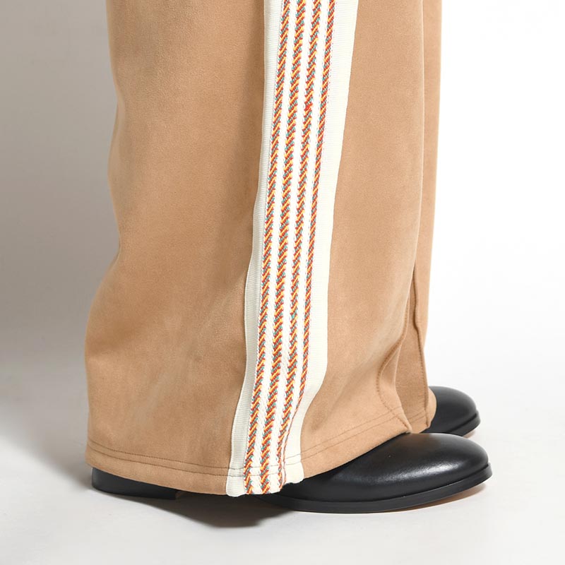 FAUX SUEDE FLARE TRACK PANTS -BEIGE-