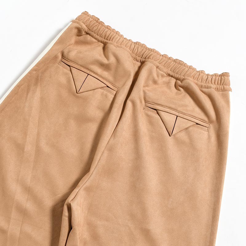 FAUX SUEDE FLARE TRACK PANTS -BEIGE-