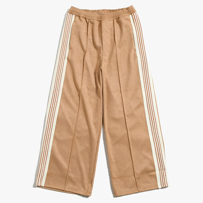 FAUX SUEDE FLARE TRACK PANTS -BEIGE-