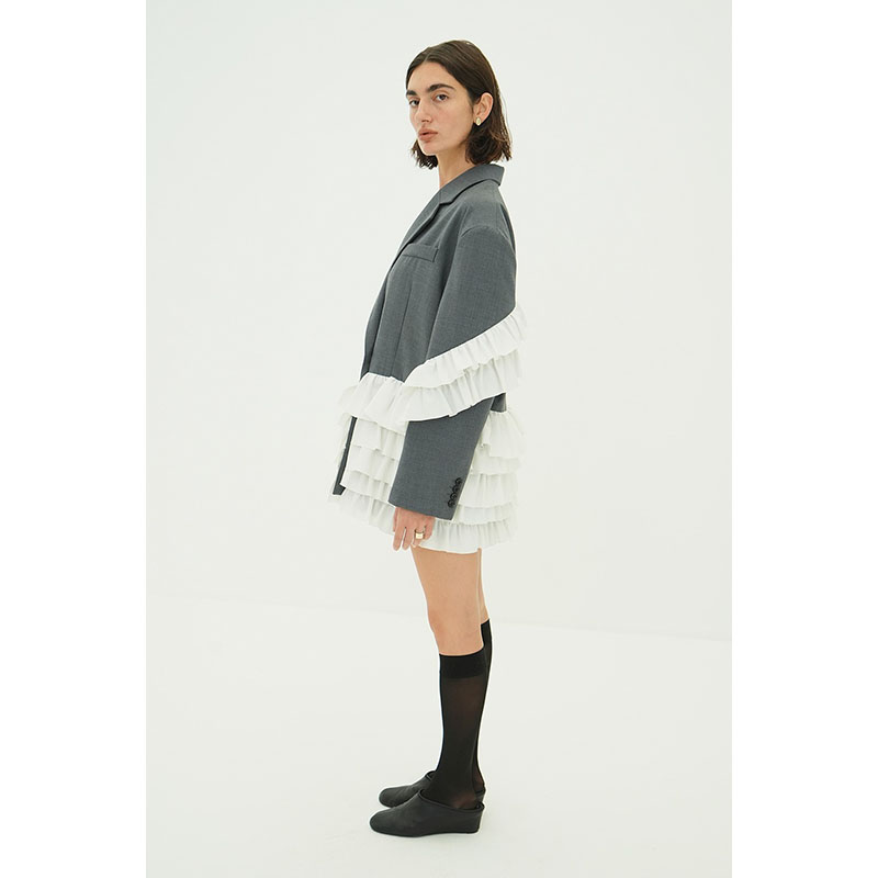 FRILLED TAILORED JKT -GRY-