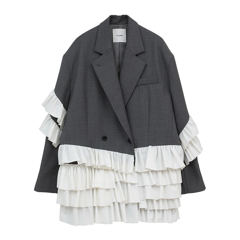 FRILLED TAILORED JKT -GRY-