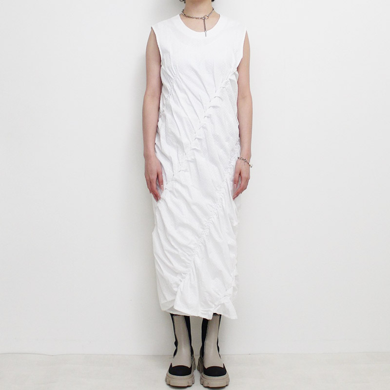 TWIST SMOCKING DRESS -WHITE-