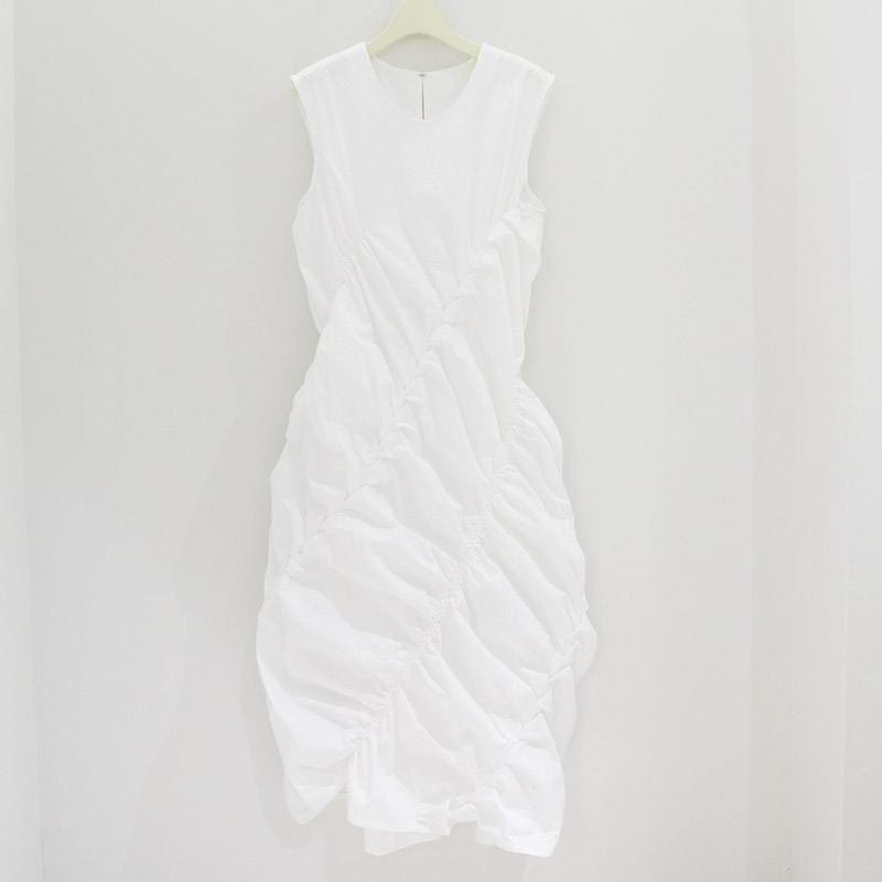 TWIST SMOCKING DRESS -WHITE-