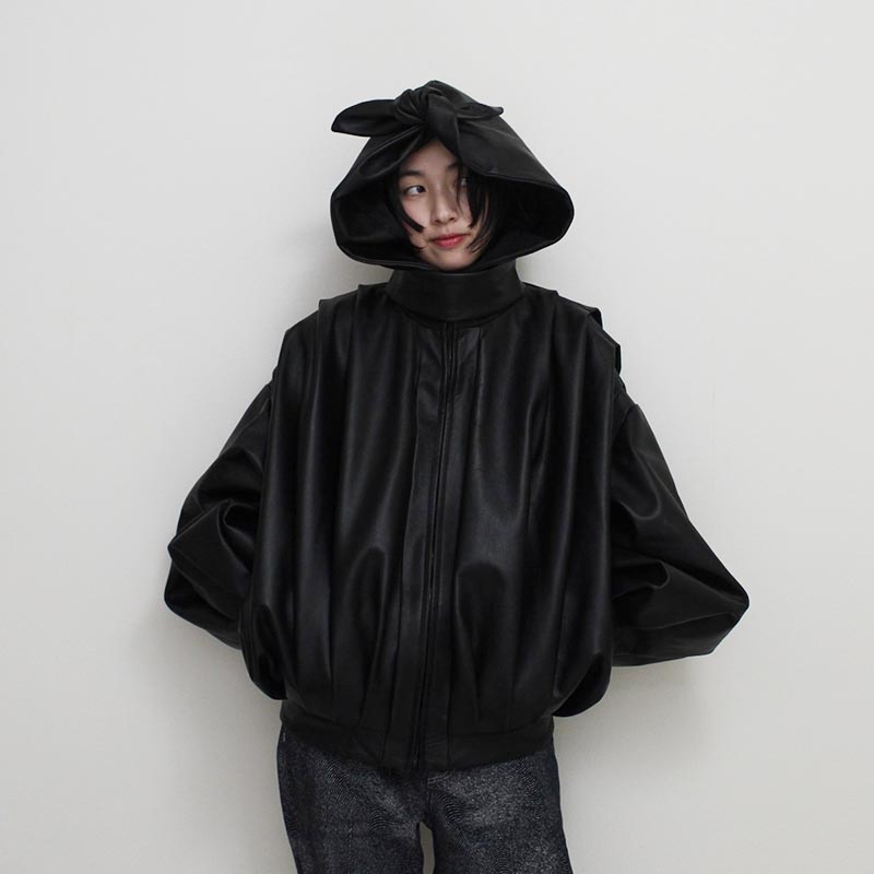 OMOCHI LEATHER BOW JKT -BLACK-