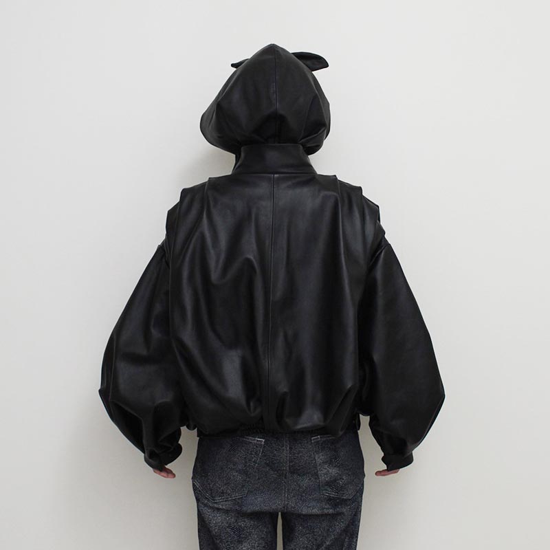 OMOCHI LEATHER BOW JKT -BLACK-