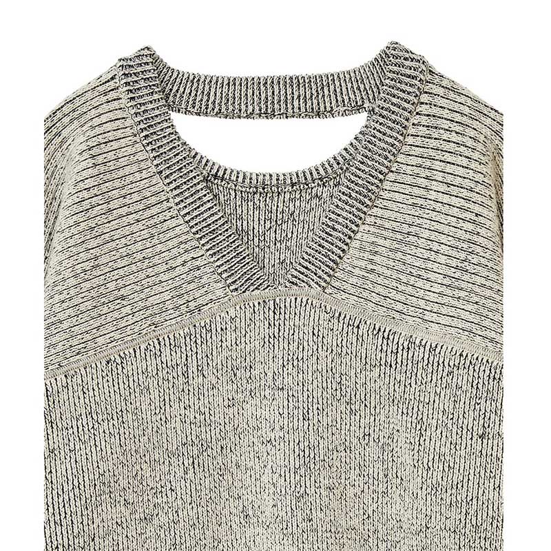 W FACE CUT NECK WIDE KNIT TOPS -GREGE- | IN ONLINE STORE