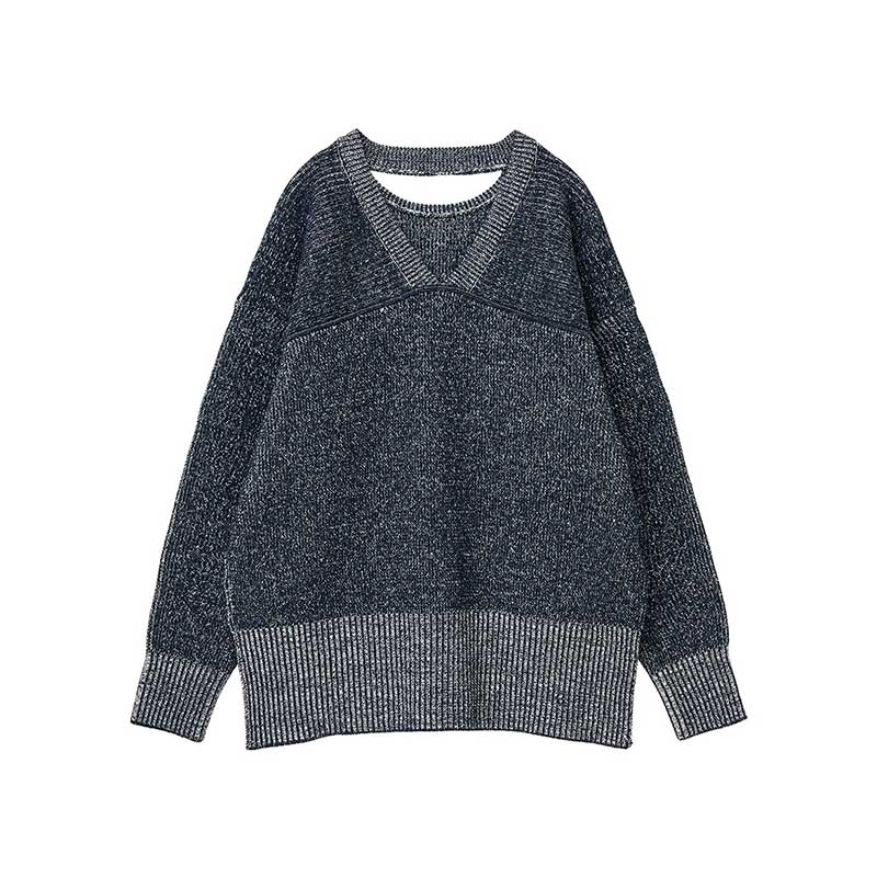 W FACE CUT NECK WIDE KNIT TOPS -NAVY- | IN ONLINE STORE