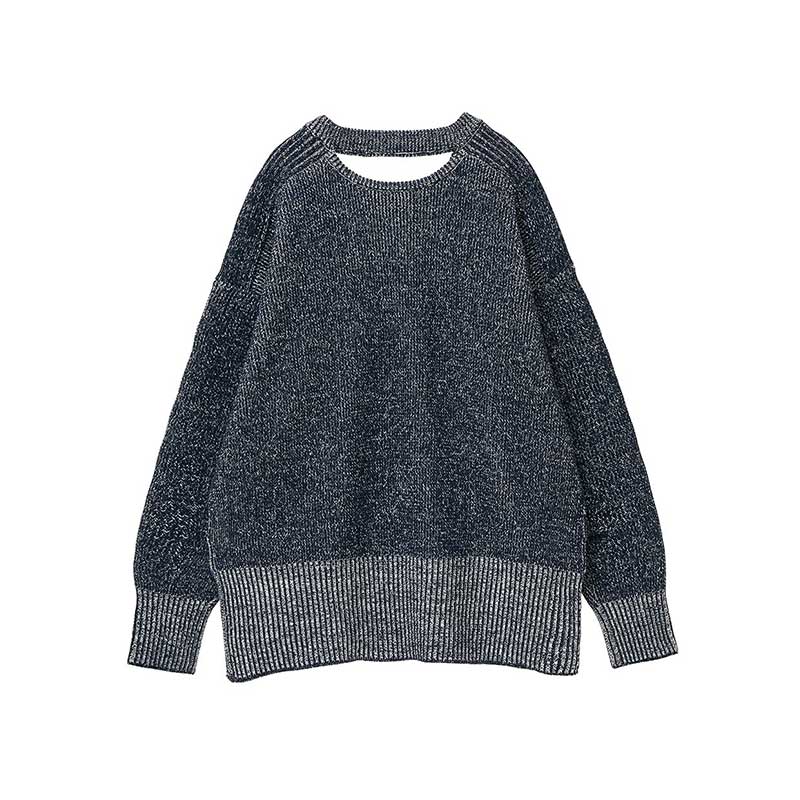 W FACE CUT NECK WIDE KNIT TOPS -NAVY- | IN ONLINE STORE