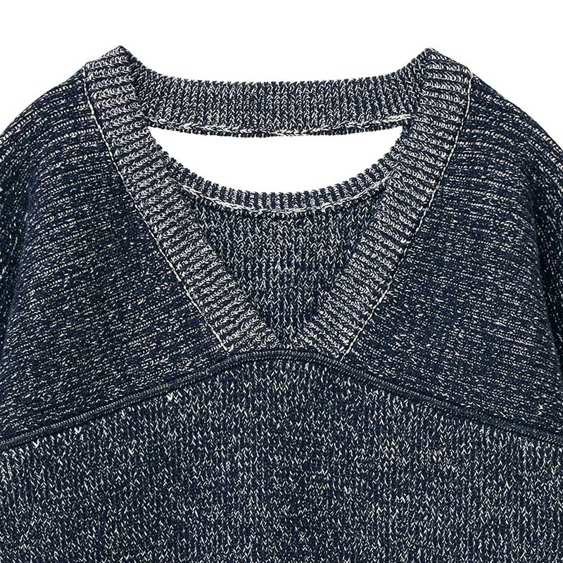 W FACE CUT NECK WIDE KNIT TOPS -NAVY- | IN ONLINE STORE