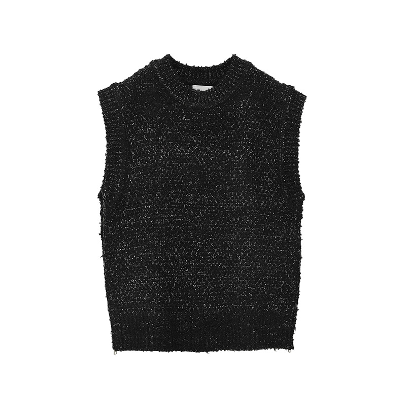 SIDE ZIP TWEED KNIT VEST -BLACK- | IN ONLINE STORE