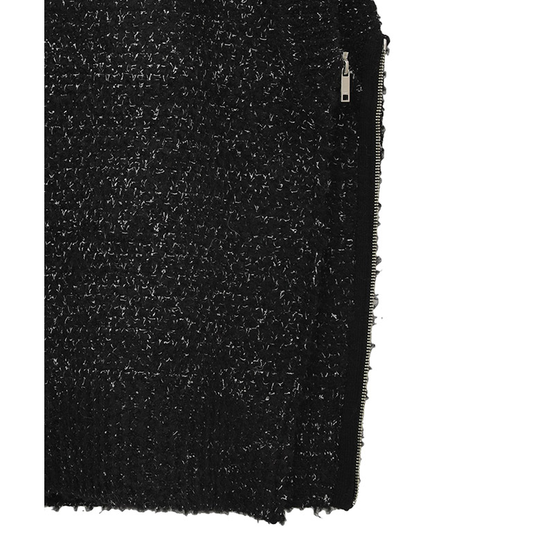 SIDE ZIP TWEED KNIT VEST -BLACK- | IN ONLINE STORE