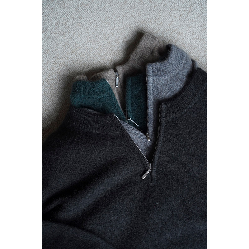 W FACE HALF ZIP YAK KNIT TOPS -GREEN- | IN ONLINE STORE