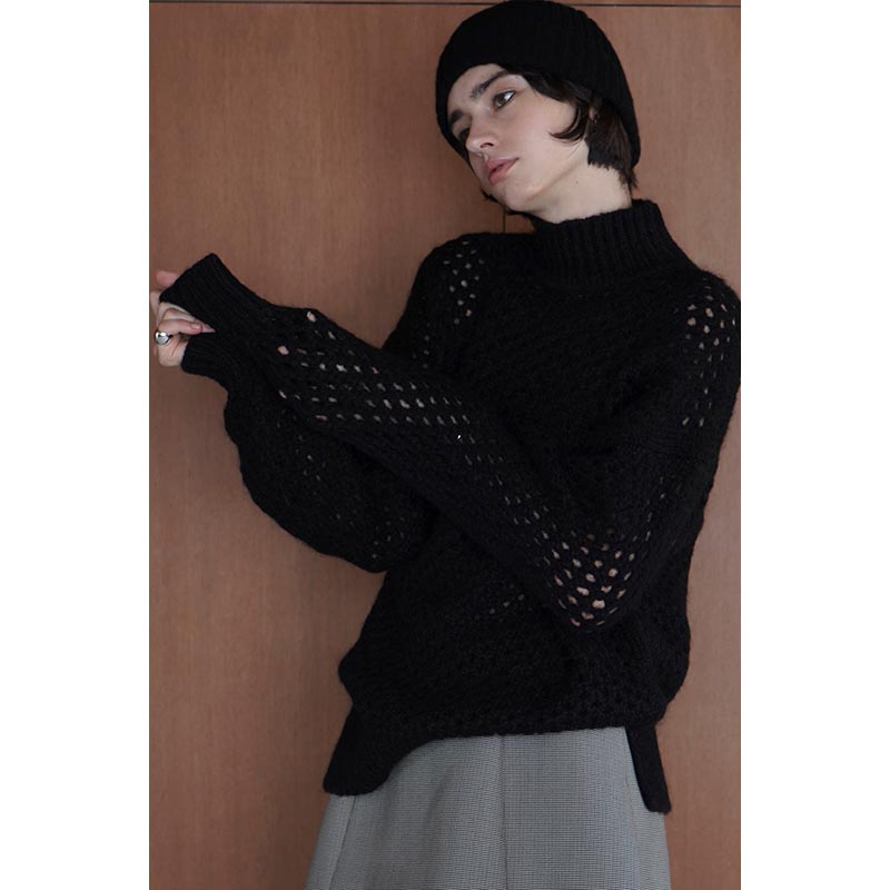 DOT MESH MOHAIR OVER KNIT TOPS -BLACK- | IN ONLINE STORE