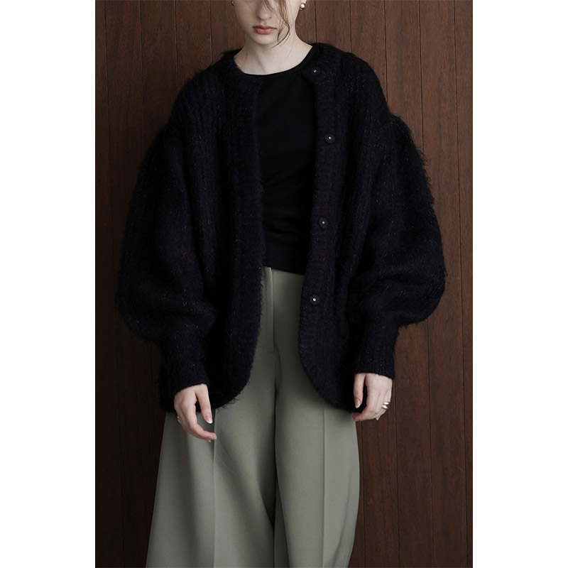 COLOR MOHAIR SHAGGY CARDIGAN -BLACK- | IN ONLINE STORE