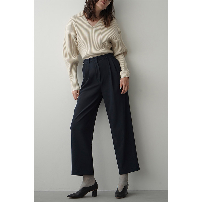 RIB STRIPE TUCK PANTS -NAVY- | IN ONLINE STORE