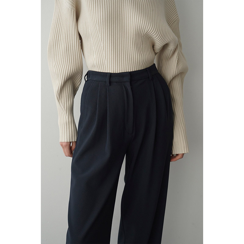 RIB STRIPE TUCK PANTS -NAVY- | IN ONLINE STORE