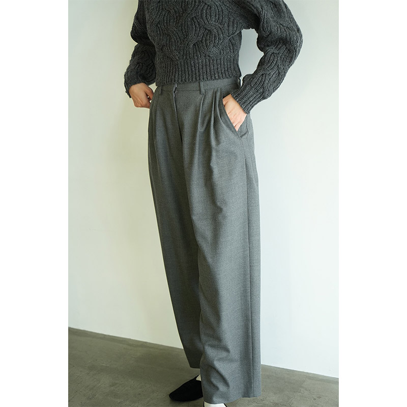 WOOL BASIC TUCK PANTS -GRAY- | IN ONLINE STORE