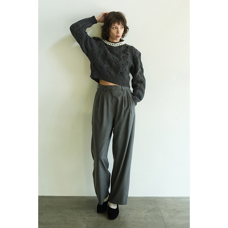 WOOL BASIC TUCK PANTS -GRAY- | IN ONLINE STORE