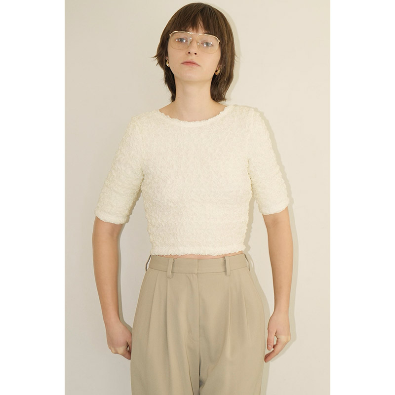 W FACE SHIRRING CROPPED TOPS -IVORY-
