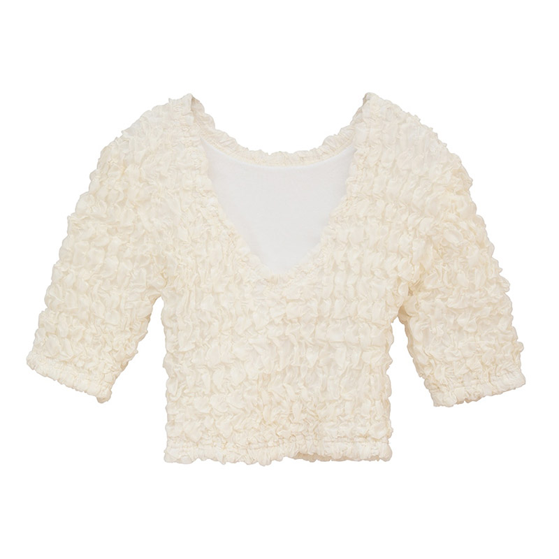 W FACE SHIRRING CROPPED TOPS -IVORY- | IN ONLINE STORE
