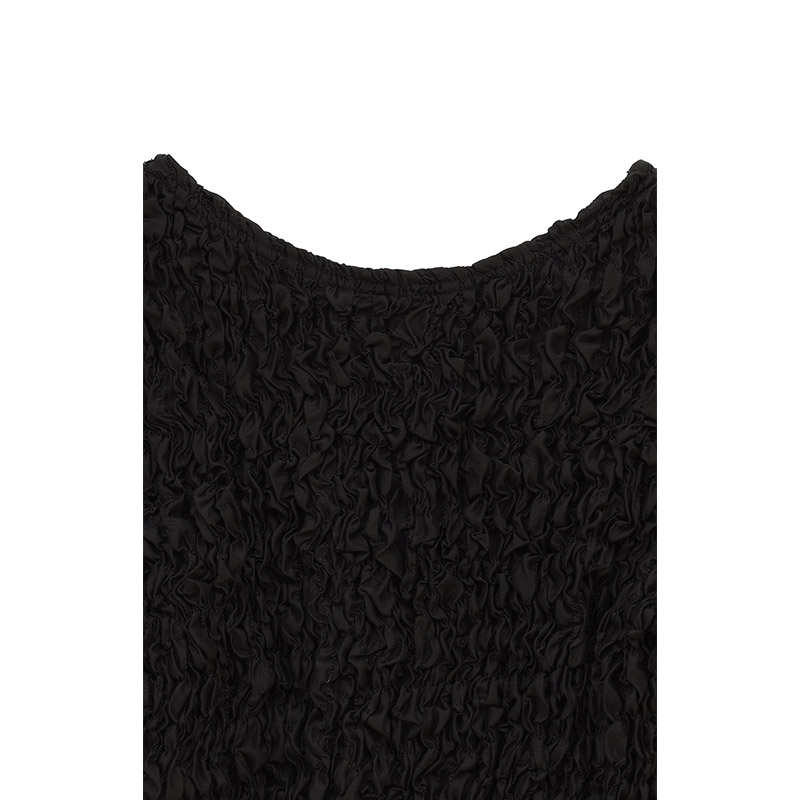 W FACE SHIRRING CROPPED TOPS -BLACK-