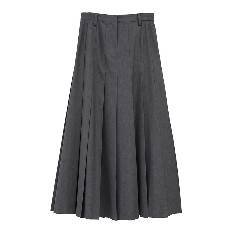 WIDE PLEATS LONG SKIRT -2.COLOR-(GRAY)