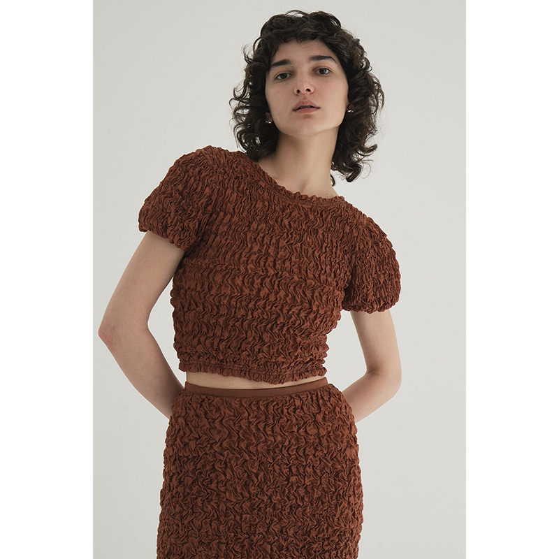 W FACE SHIRRING CROPPED TOPS -2.COLOR-